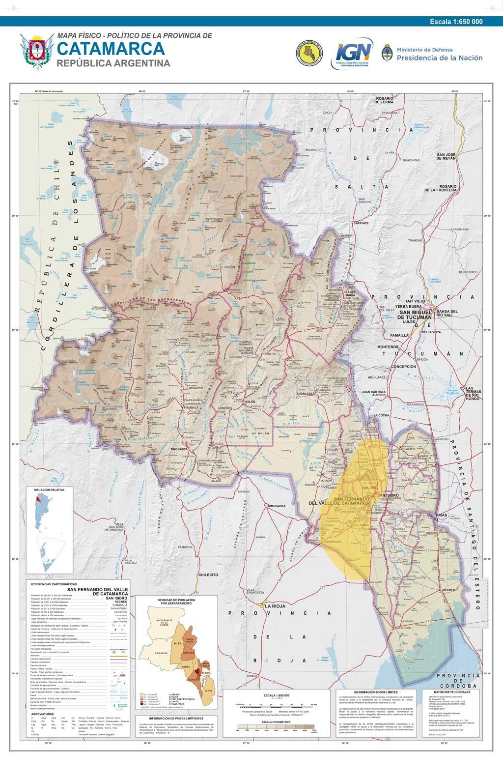 Mapa 2. Provincia de Catamarca. Marcada con amarillo el área del Valle Central.