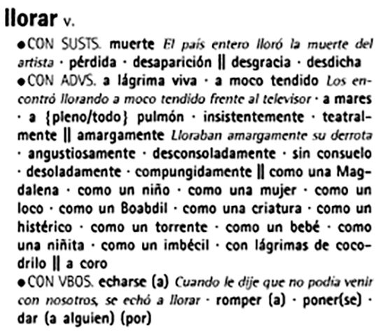 Figura 5. Entrada del verbo llorar en DCP