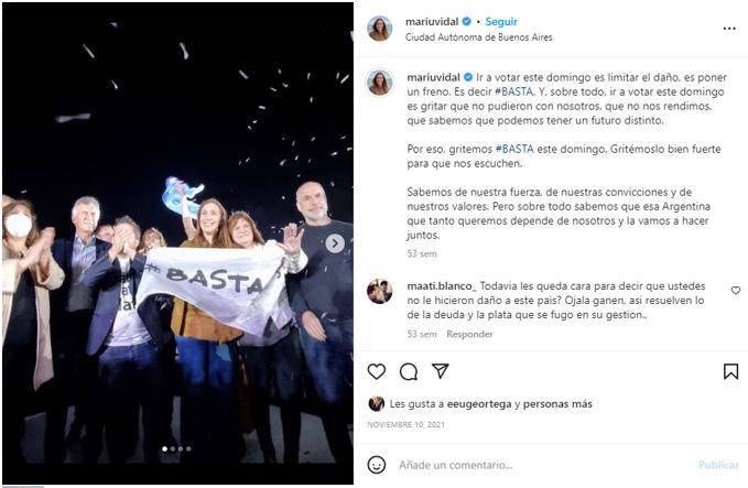 Ejemplo (1). Publicación de Instagram de @mariuvidal (10/11/2021)