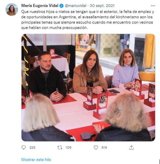 Ejemplo (5): Muestra de Twitter de @mariuvidal (30/09/2021)