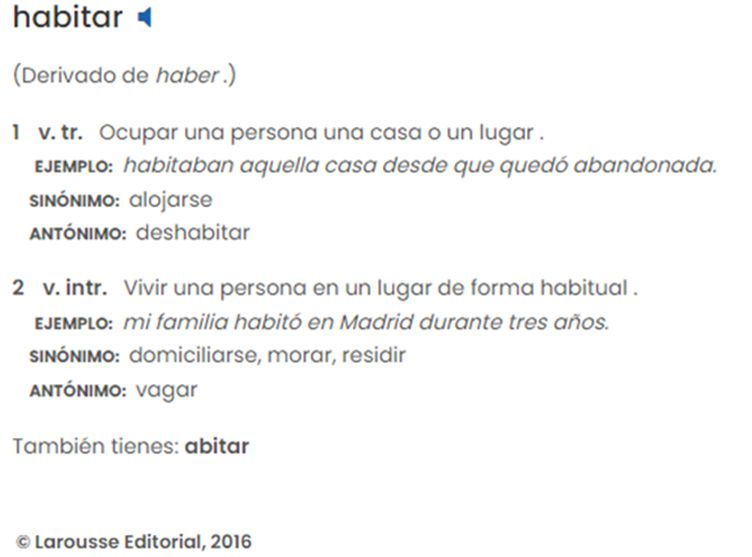  Figura 5. Artículo de habitar del LAROUSSE
