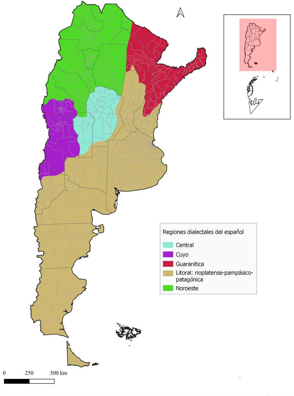 Figura 1. Mapa de regiones dialectales del español de la Argentina.